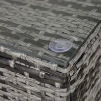 Outsunny Outdoor PE Rattan Wicker Table, Patio Garden Side Table w/Glass Top for Patio, Balcony, Mixed Grey(m-9)