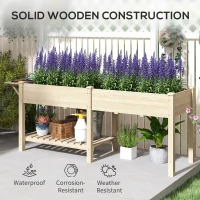 Outsunny Wood Raised Garden Box, Elevated Garden Bed with Side Table, Bottom Shelf, Bed Liners and Drainage Holes, Natural(m-8)