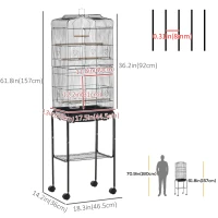 PawHut 62" Rolling Bird Cage Cockatoo House Play Top Finch Pet Supply with Storage Shelf, Wheels - Black(m-3)