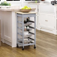 HOMCOM Mobile Kitchen Cart, Rolling Kitchen Island with Storage, Solid Wood Frame Utility Cart with Wire Fruit Baskets and Drawer, Gray(m-2)