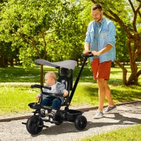 Qaba Kids Tricycle 4 In 1 Trike with Reversible Angle Adjustable Seat Removable Handle Canopy Handrail Belt Storage Footrest Brake Clutch for 1-5 Years Old Grey(m-1)