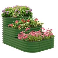 Outsunny 5.2'x3.6'x2.7' Outdoor Raised Garden Bed, 3-Tier Galvanized Planter Box with Safety Edging for Vegetable, Flower, Green(m-11)