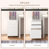 Vinsetto Vertical Steel Filing Cabinet on Wheels, 3-Drawer Lockable File Cabinet with Adjustable Hanging Bar for A4, Legal and Letter Size, White(m-6)