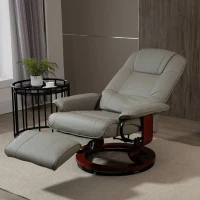 HOMCOM Faux Leather Manual Recliner, Adjustable Swivel Lounge Chair with Footrest, Armrest and Wrapped Wood Base for Living Room, Gray(m-8)