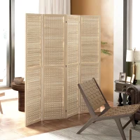 HOMCOM 5.6 Ft. Tall 4-Panel Room Divider, Pegboard Panel Freestanding Folding Privacy Screen Panels, Partition Wall Divider for Indoor Bedroom Office, Natural(m-9)