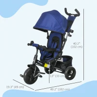 Qaba 6 in 1 Tricycle for Toddler 1-5 Years with Parent-Push Handle, Dark Blue(m-3)