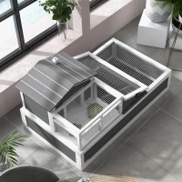 PawHut 3-Room Tortoise House Habitat with Balcony & 2 Stories, Indoor/Outdoor Wooden Tortoise Enclosure with Ladder, Tray, Openable Roof, Large Reptile Cage, 44" x 25.5" x 23", Gray(m-9)