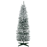 HOMCOM 6' Snow Flocked Artificial Pencil Christmas Tree, Slim Xmas Tree with Realistic Branches and Plastic Base Stand for Indoor Decoration, Green(m-11)