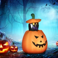 HOMCOM 4' Inflatable Halloween Cat Inside a Pumpkin, Blow Up Outdoor LED Yard Display, Waterproof(m-2)