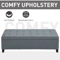 HOMCOM Rectangular Entry Bench, Tufted Upholstered Linen Fabric Wood Feet Storage Ottoman Bench, Grey(m-5)