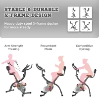 Soozier Magnetic Resistance Bike, Foldable Recumbent Exercise Bike Stationary, 16 Level Adjustable Resistance Cardio Workout Cycling, with Arm Resistance Bands, LCD Monitor, Grey(m-6)