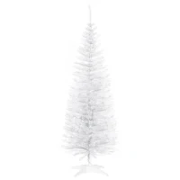 HOMCOM 5' Artificial Pencil Christmas Tree, Slim Xmas Tree with 294 Realistic Branch Tips and Plastic Stand, White(m-1)