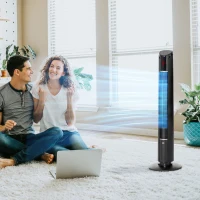 HOMCOM Freestanding Tower Fan Cooling for Home Bedroom with 3 Speed, 12h Timer, Oscillating, Tilt, LED Panel, Remote Controller, Black(m-1)