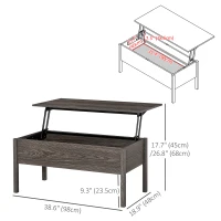 HOMCOM 39" Modern Lift Top Coffee Table with Hidden Storage Compartment, Center Table for Living Room, Grey(m-3)