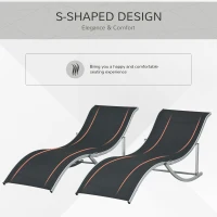 Outsunny Pool Chaise Lounge Chairs Set of 2, S-shaped Foldable Outdoor Chaise Lounge Chair Reclining for Patio Beach Garden With 264lbs Weight Capacity, Black(m-7)