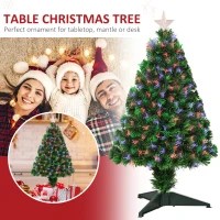 HOMCOM 2.5FT Prelit Artificial Tabletop Christmas Tree with Fibre Optics Holiday Home Xmas Decoration for Table and Desk Geen(m-6)
