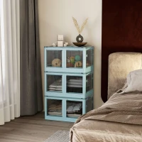 HOMCOM 3 Packs of Collapsible Stackable Storage Bins with Lids, Wheels, 32 Gal, Blue(m-10)