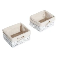 HomCom Rustic Country Floating Storage Shelf With Coat Hooks And 2 Removable Baskets - White(m-6)