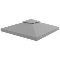 Outsunny 9.8' x 9.8' Square 2-Tier Gazebo Canopy Replacement Top Cover Outdoor Garden Sun Shade, Light Grey(m-11)