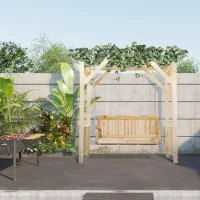 Outsunny Patio Swing Chair with Pergola, 2-Person Wooden Gazebo Swing Bench Sun Shelter for Garden, Poolside, Backyard, Deck(m-8)