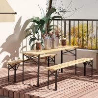 Outsunny 3 Pieces Folding Picnic Table Set, Portable Folding Picnic Table and Benches with Steel Frame for Garden, Park, Natural Wood