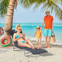 Outsunny Outdoor Lounge Chair, Portable Adjustable Reclining Seat Folding Chaise Lounge Patio Camping Beach Tanning Chair Bed with Pillow, Black