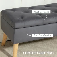HOMCOM Storage Ottoman with Lid, Velvet Upholstered Storage Bench with Wood Legs for Living Room, Charcoal Grey(m-5)