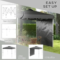 Outsunny 8 x 8 Pop Up Canopy with 1 Sidewall, Carry Bag and 4 Sand Bags, Height Adjustable Instant Sun Shelter, Dark Grey(m-4)