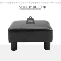 HOMCOM Ottoman Foot Rest, Small Foot Stool with Faux Leather Upholstery, Rectangular Ottoman Footrest with Padded Foam Seat and Plastic Legs, Bright Black(m-4)