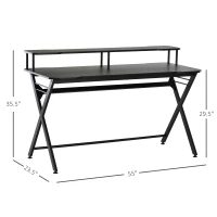 HOMCOM 55 inch Gaming Desk Racing Style Computer Office PC Gamer Workstation with Elevated Monitor Stand, Headphone Hook, Black(m-3)
