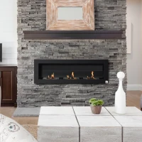 HOMCOM Ethanol Fireplace, 47.25" Wall-Mount 0.3 Gallon Steel 215 Sq Ft., Burns up to 3 Hours, Black(m-2)