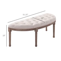 HOMCOM Semi-Circle End of Bed Bench with Tufted Design, Upholstered Bedroom Entryway Bench with Rubberwood Legs, Off White(m-3)