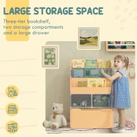 HOMCOM Kids Bookcase with Storage Drawer for Books, Reading Nook, for Classroom, Bedroom, Playroom, Pink(m-4)