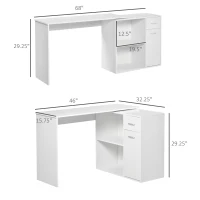 HOMCOM L Shaped Computer Desk, 180° Rotating Corner Desk with Storage Shelves, Drawer and Cabinet, Study Workstation for Home Office, White(m-3)