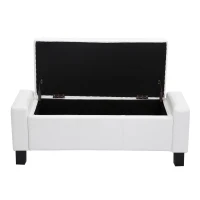 HOMCOM Large 42" Storage Ottoman, Tufted Faux Leather Storage Bench for Living Room, Entryway, or Bedroom, Cream White(m-9)