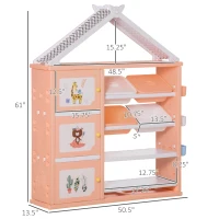 Qaba Kids Toy Storage Organizer with 4 Bins, Storage Cabinets, Bookshelf and 4-Layers Toy Collection Shelves, Orange(m-3)