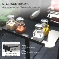 Outsunny BBQ Rotisserie Grill Charcoal, Split Roaster for Chicken Turkey, 3-Level Grill Grate, Storage Shelves, Stainless Steel(m-6)