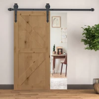 HOMCOM 6.6FT Sliding Barn Door Track Kit, Heavy Duty Barn Door Hardware Kit, Fit 39" Wide Door Panel (J Shape Hanger), Brown(m-1)