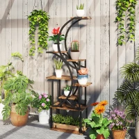 Outsunny Plant Stand Indoor, 8 Tier 62" S-Shaped Plant Shelf, Corner Plant Rack for Multiple Plants, Carbonised Finish(m-10)