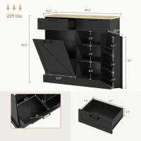 HOMCOM 10 Gallon Farmhouse Kitchen Cabinet with Hidden Trash Can and 2 Drawers, Tilt Out Trash Can Cabinet for Kitchen, Black(m-3)