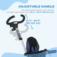 Qaba 6 in 1 Toddler Tricycle with Parent Push Handle, Canopy, Storage Baskets, Cupholder, Dark Blue(m-7)