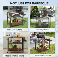 Outsunny 3-Tier Outdoor Grill Cart with Storage Racks, Side Handle, Movable Pizza Oven Table on Wheels(m-7)