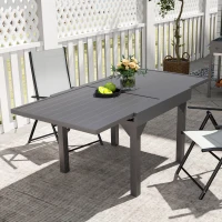 Outsunny 35"-71"  Extendable Aluminium Outdoor Dining Table, Slatted Top Patio Table for 4-6 Person, for Garden, Backyard, Grey(m-7)