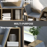 HOMCOM 6-Cubby Bookcase with Seat Cushion, Cube Storage Shelf with Reading Nook for Home Office, Study, Oak(m-5)