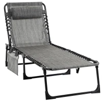 Outsunny Reclining Chaise Lounge Chair, Portable Sun Lounger, Folding Camping Cot with Adjustable Backrest and Removable Pillow, for Patio, Garden, Beach, Gray(m-11)