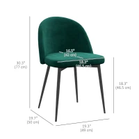 HOMCOM Set of 2 Mid-Back Dining Chair, Mid-Back Velvet-touch Upholstery Kitchen Chair for Living Room Dining Room, Green(m-3)