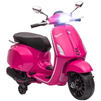 Qaba Vespa Licensed Kids Motorcycle 6V Toddler Motorcycle with Music, FM Radio, Headlight, Pink(m-11)