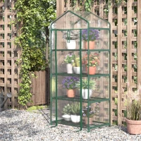 Outsunny 28" x 20" x 63" Portable Greenhouse with 4 Tier Shelves Outdoor Hot House Plant Flower Greenhouse, Steel Frame, PVC Cover, Transparent(m-8)