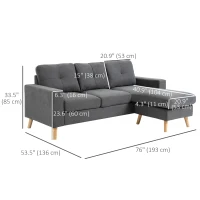 HOMCOM Sectional Sofa Couch, L Shaped Couch with Reversible Chaise, Wooden Legs for Living Room, Bedroom, Dark Grey(m-3)