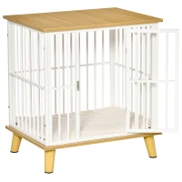 PawHut Dog Crate, Furniture Style Pet Cage Kennel, End Table, Decorative Dog House, with Soft Cushion, Wooden Top, Door, for Small Dogs, Indoor Use, Oak(m-9)